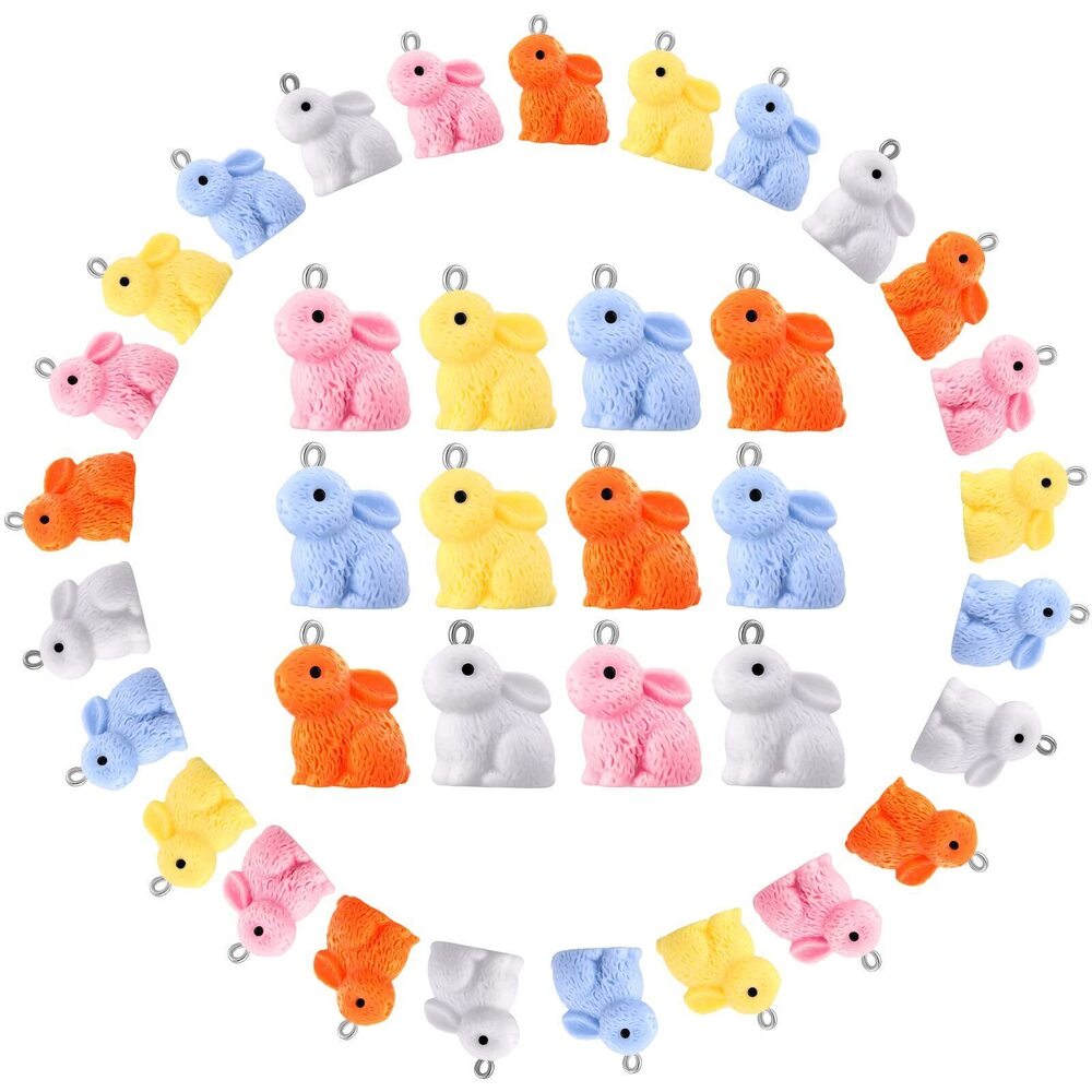7688 40 Pcs Easter Charms Bunnies Set Cute Miniature Rabbit Beads Resin